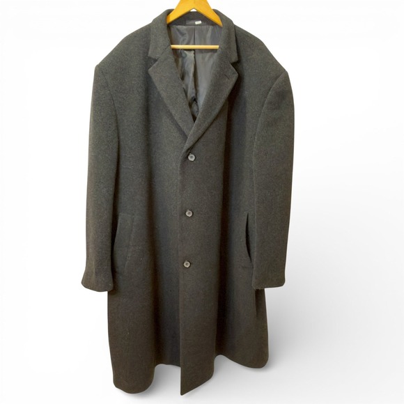 Calvin Klein Wool Cashmere Overcoat Men’s 58R Black Long Topcoat Classic Clean